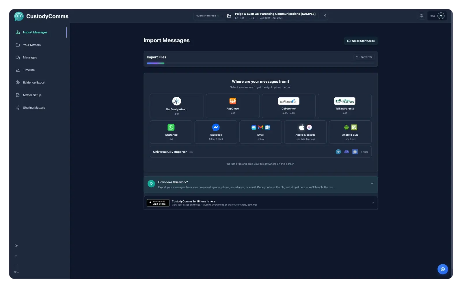 CustodyComms import screen — illustrative