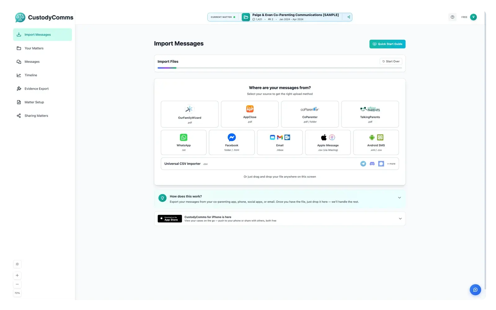 CustodyComms import screen — illustrative